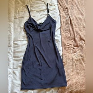 Lovely navy blue cowl neck dress.
